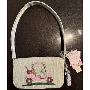 HANDCRAFTED in INDIA GOLF CART     MULTI-COLORS on GREEN     SHOULDER BAG    NWT